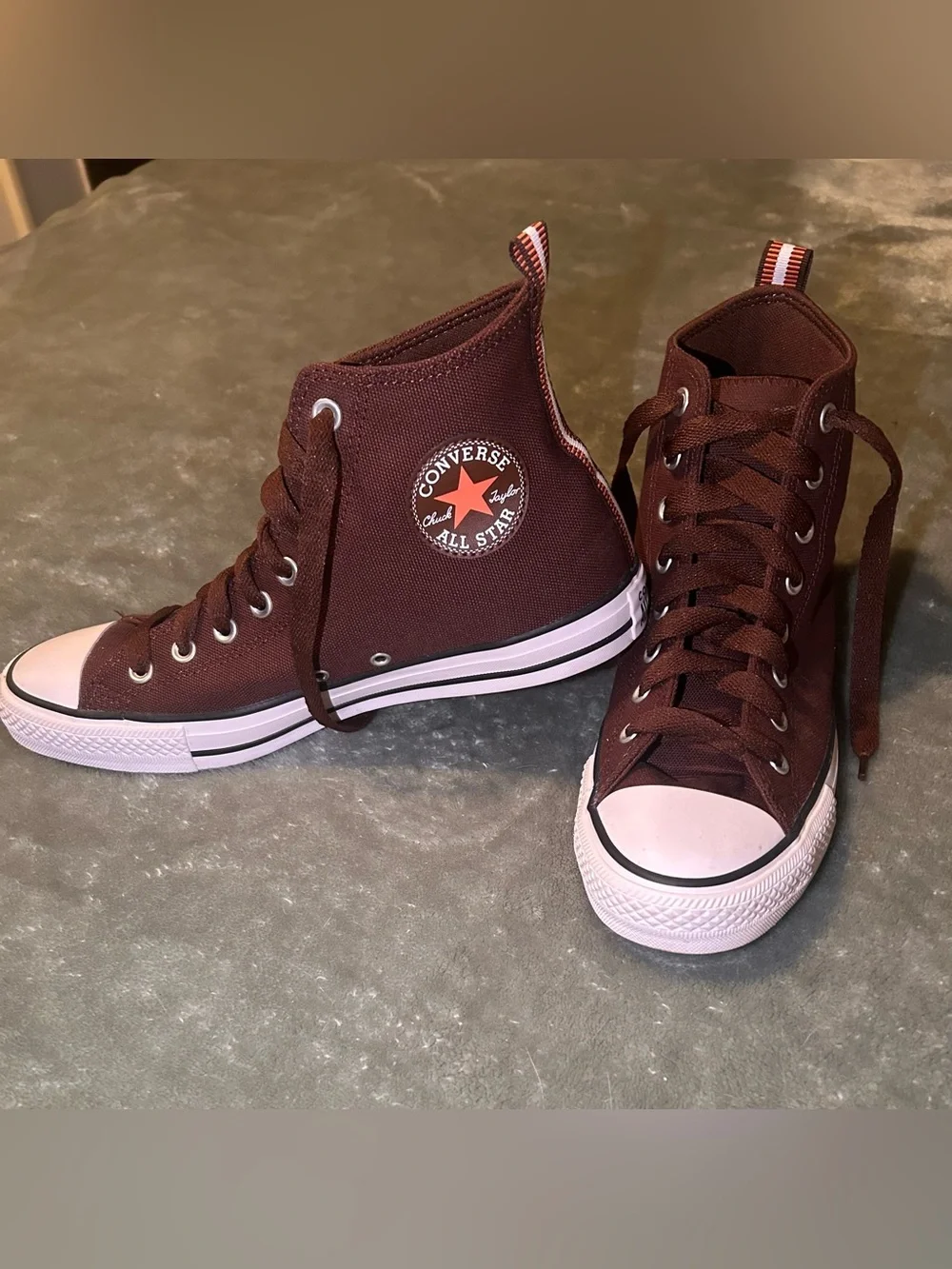 Converse Men’s High Top Sneakers - Brown with White and Orange Accents - Picture 2 of 5